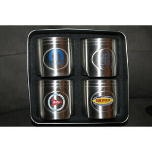 MOPAR 75th Anniversary 4 Piston Shaped Insulated Can Cooler Holder w/ Tin Box